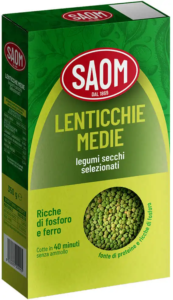 12x Saom Lenticchie Medie 350gr in Scatola Legumi Secchi Selezionati 12x350gr