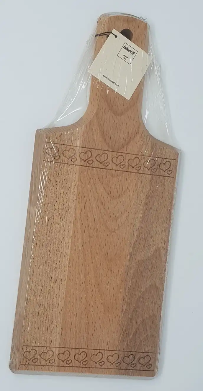 Bisetti Tagliere In Faggio 40x16 Cm Con Cuori Incisi a Laser Per Salumi Formaggi