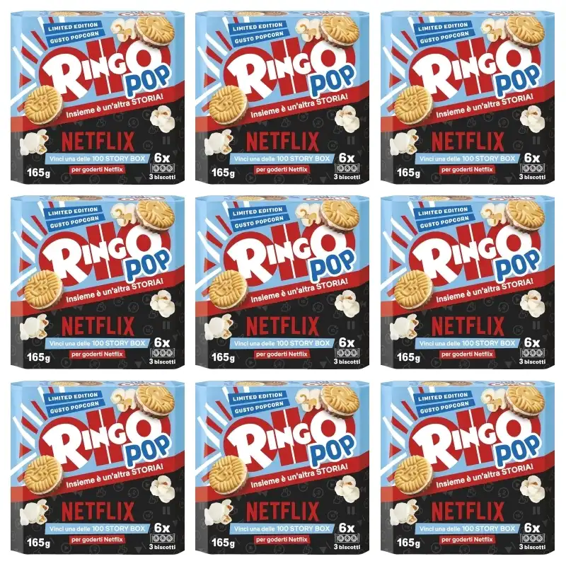 9x Ringo Pop Popcorn Gusto Limited Edition Netflix 9 Confezioni da 165g Snack