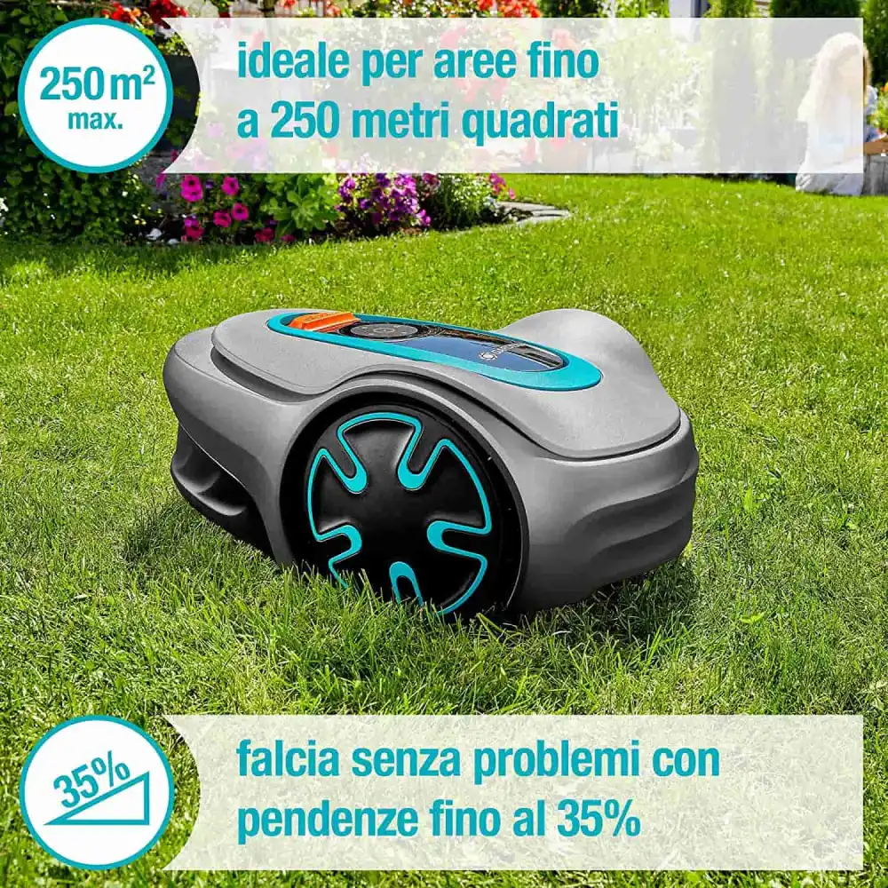 Gardena Robot Rasaerba Sileno Intelligente Fino a 250 m2 Programmabile Bluetooth
