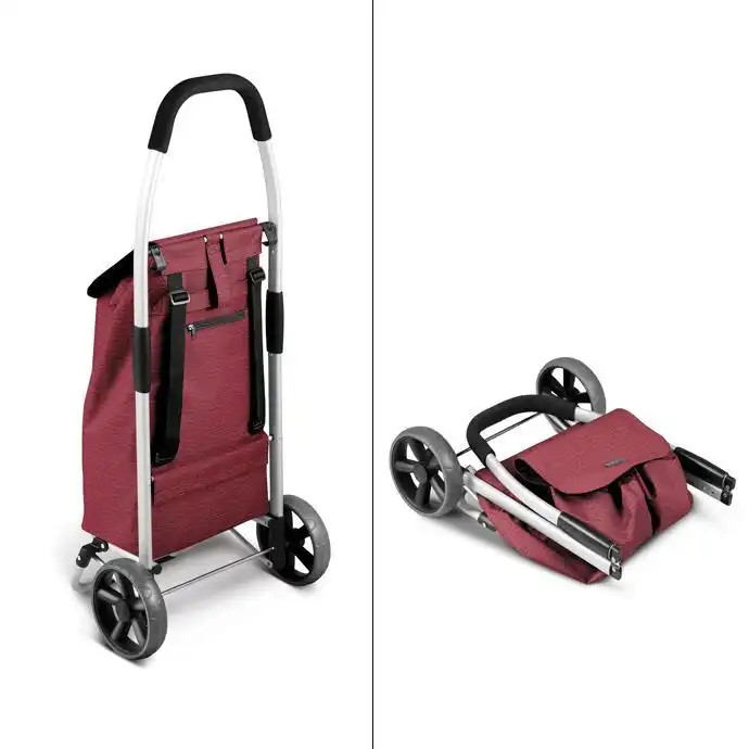 Shop Carrello Portaspesa Con Ruote Porta Spesa Sintetico 45x11x50 cm Rosso