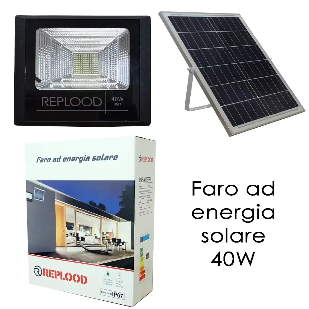 Faro Led 40W Con Pannello Solare Crepuscolare + Telecomando IP67 40 W