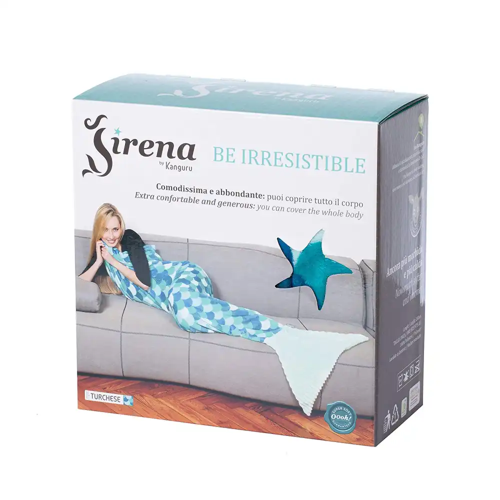 Coperta Sirena In Morbido Pile Soffice e Calda Plaid Lungo 200 Cm Turchese