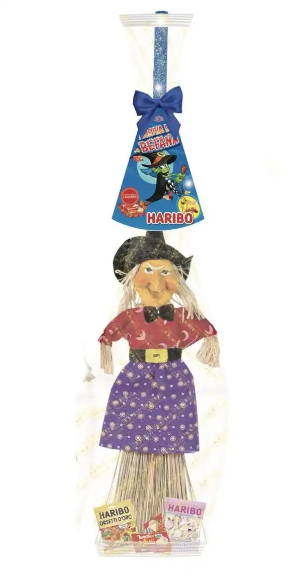 Maxi Scopa Befana da 100 cm con 200 Grammi di Caramelle Assortite