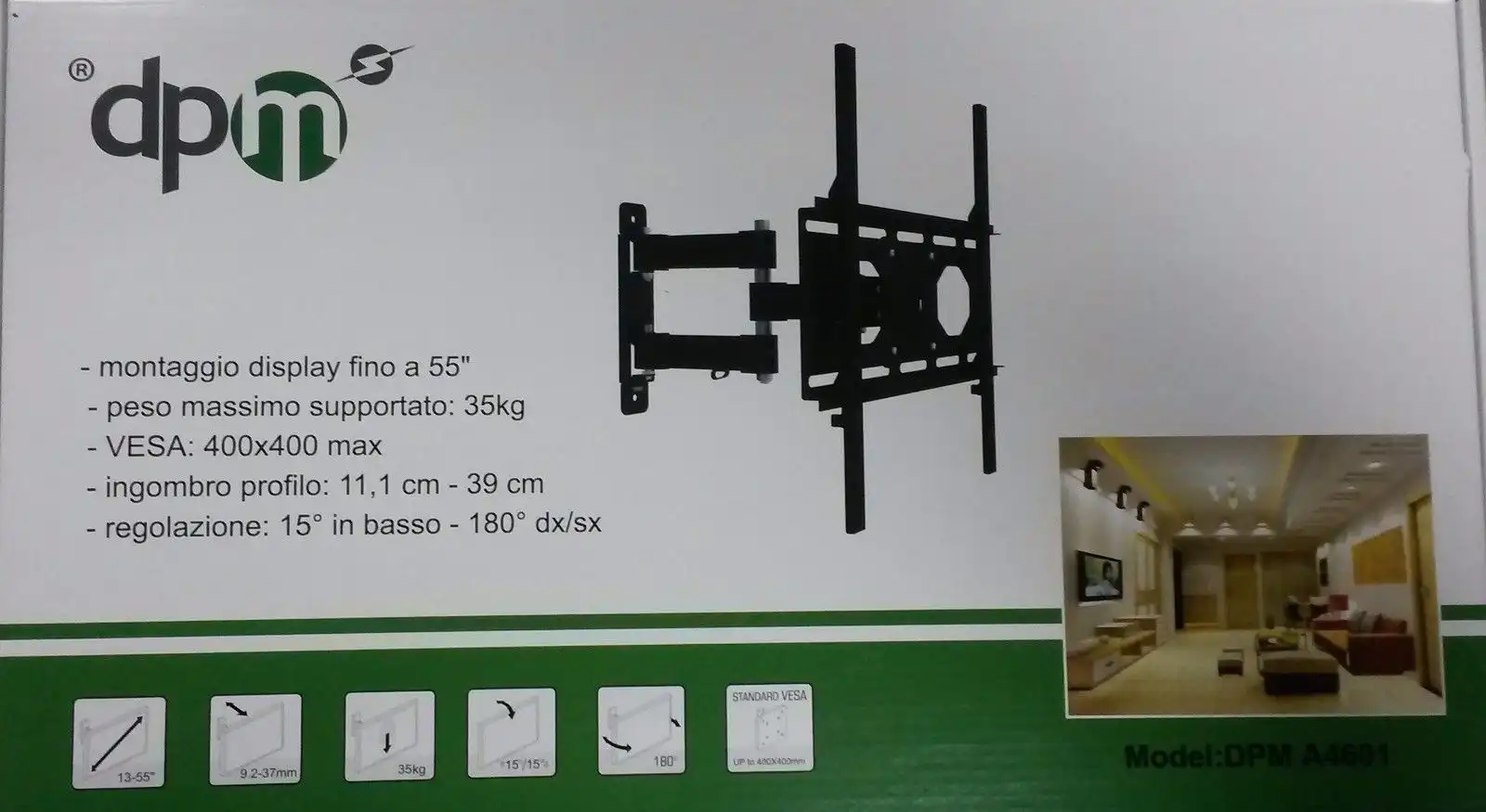 Staffa Supporto Porta Smart Tv Monitor da 19 a 55 Polici Vesa 400x400mm Nero