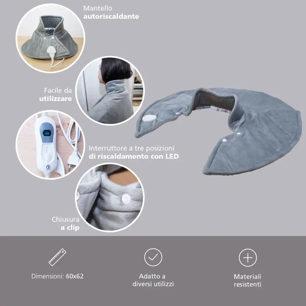 Scaldacollo Scalda Spalle Elettrico 100W Grigio Mantellina Termica 60x62 Cm