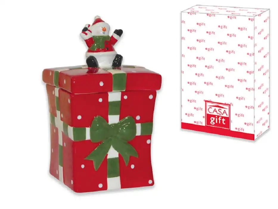 Biscottiera In Ceramica Porta Biscotti Natalizio Pacco Regalo Babbo Natale 20 Cm