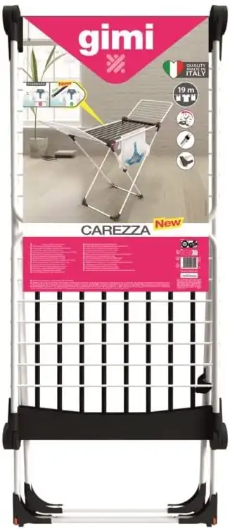 Gimi Carezza Stendibiancheria a Cavalletto Fili Spessi Stenditura 19mt con Ruote