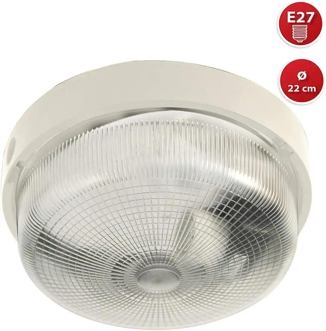 Applique da a Parete Plafoniera Tonda 22cm per Interno ed Esterno 60w Bianco