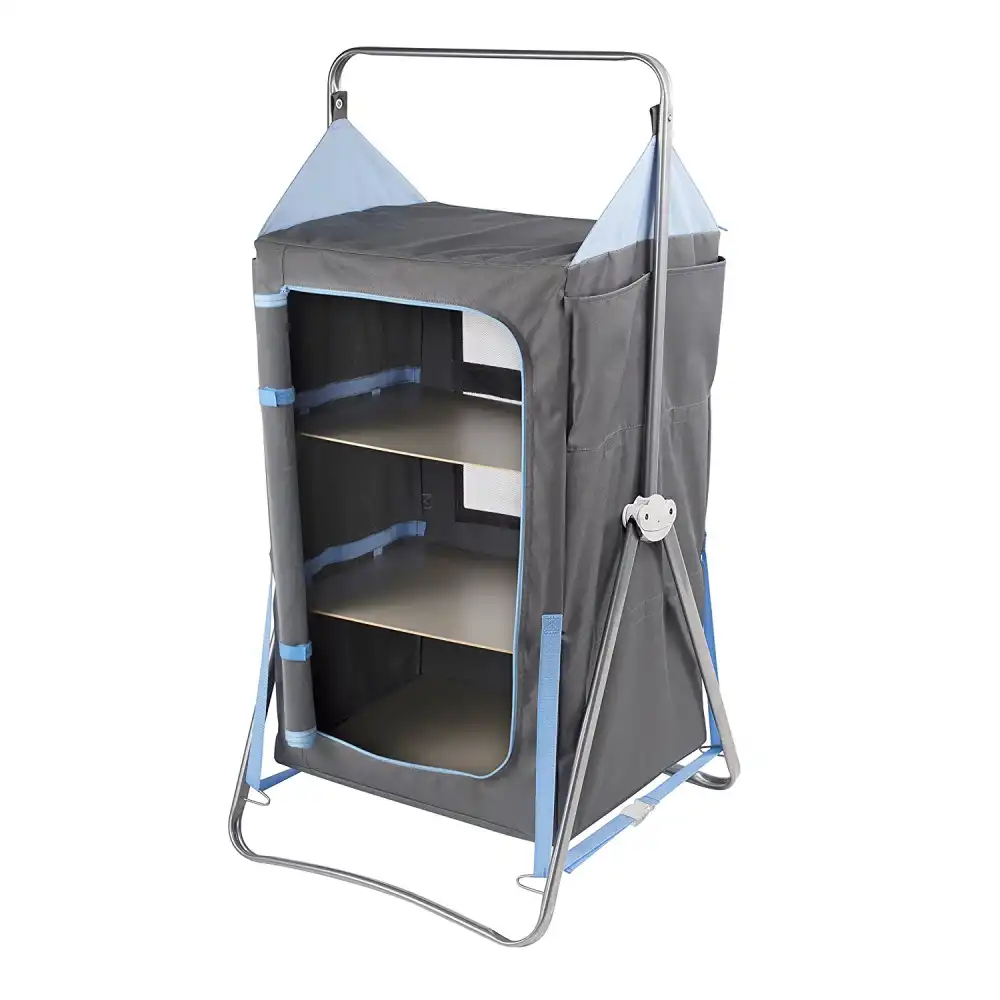 Armadio da Campeggio Pieghevole con 3 Ripiani e Tasche sui Lati 57x55x112 Cm