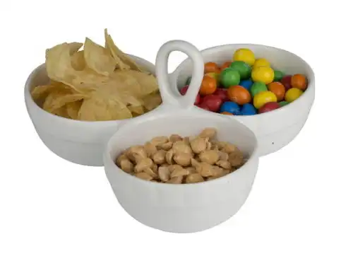 Piatto di Portata 3 Scomparti per Aperitivo Casa Bar in Ceramica Colore Bianco
