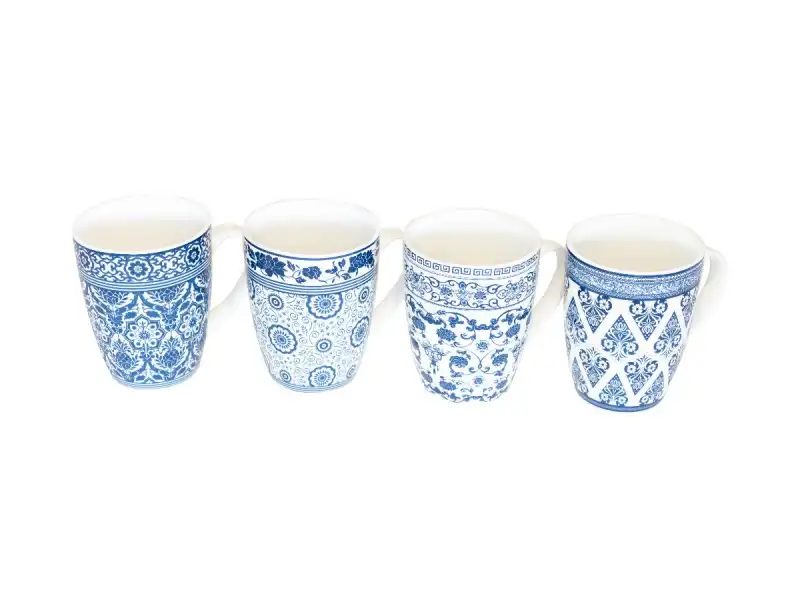 Set Di 12 Tazze Per Cappuccino Latte Colazione In Ceramica Blu Arabesco 340 ML