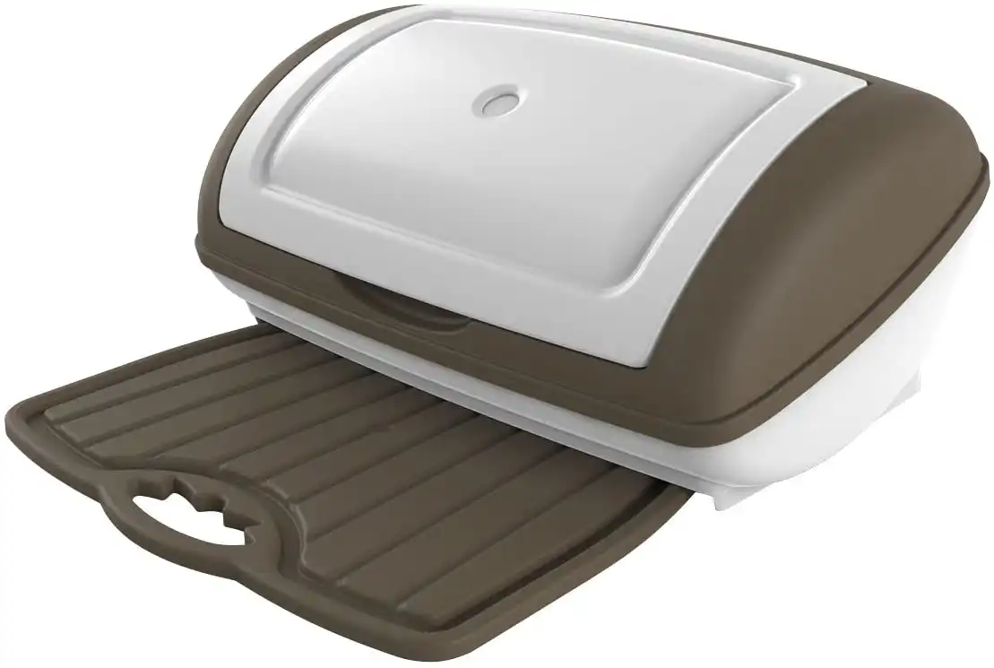 Portapane Porta Pane con Tagliere Vassoio Estraibile Tortora in Plastica Bama