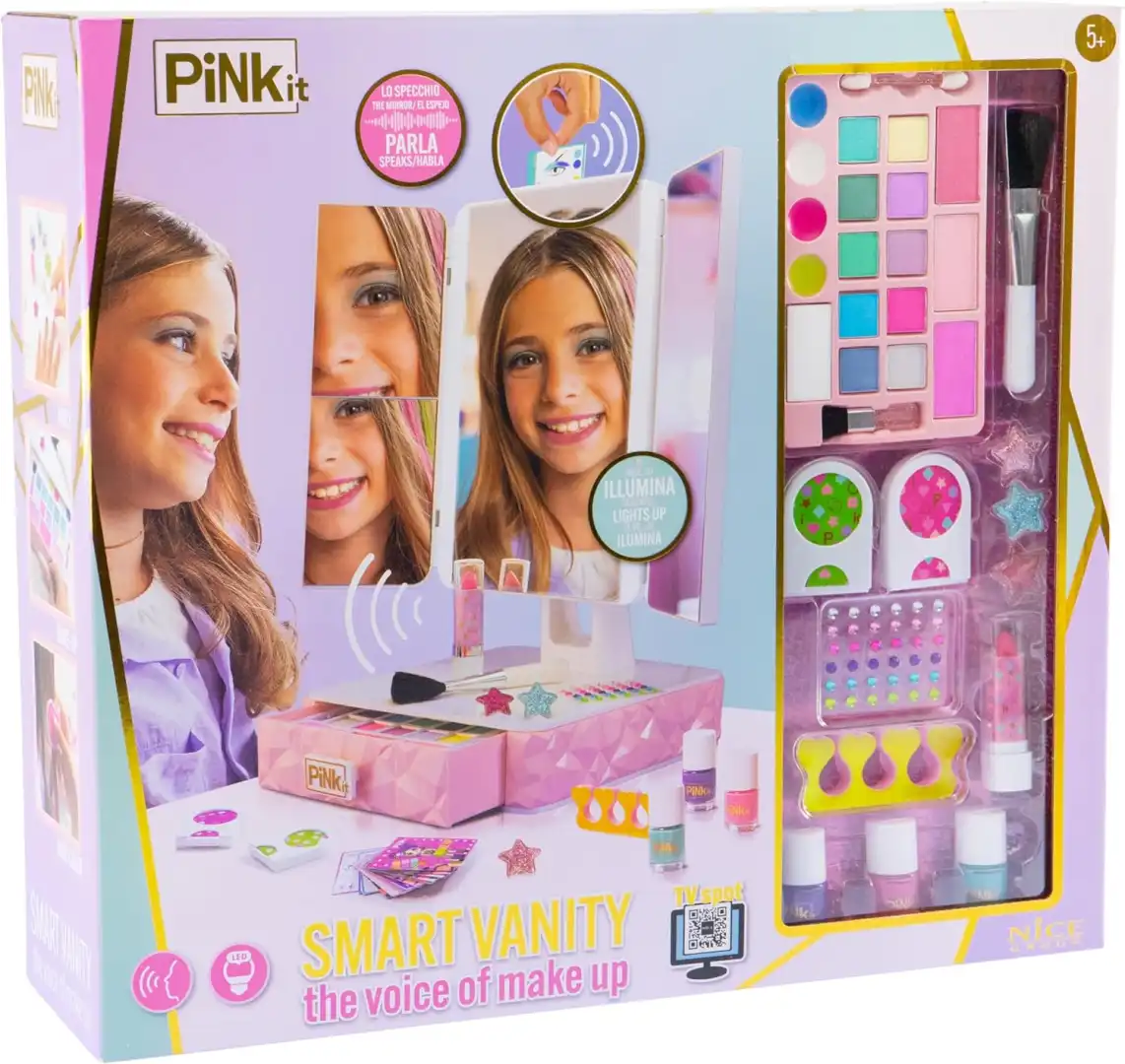 PINKIT Smart Vanity Specchiera Interattiva Parlante con Trucchi e Led