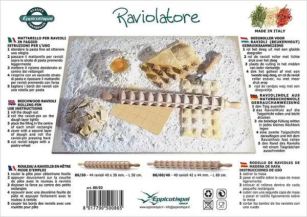 Mattarello Taglia Ravioli Taglia pasta in legno naturale faggio Raviolatore