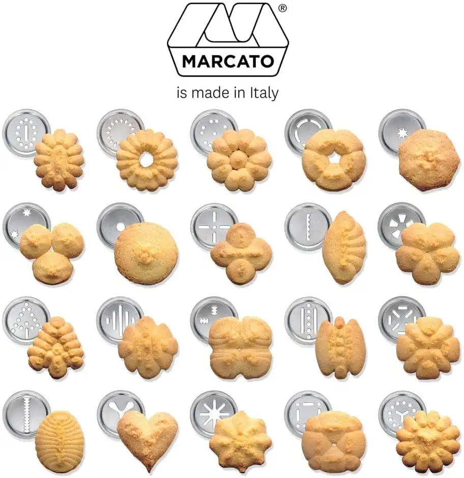 Marcato Pistola Sparabiscotti in Acciaio 20 Forme per Biscotti e 2 Misure
