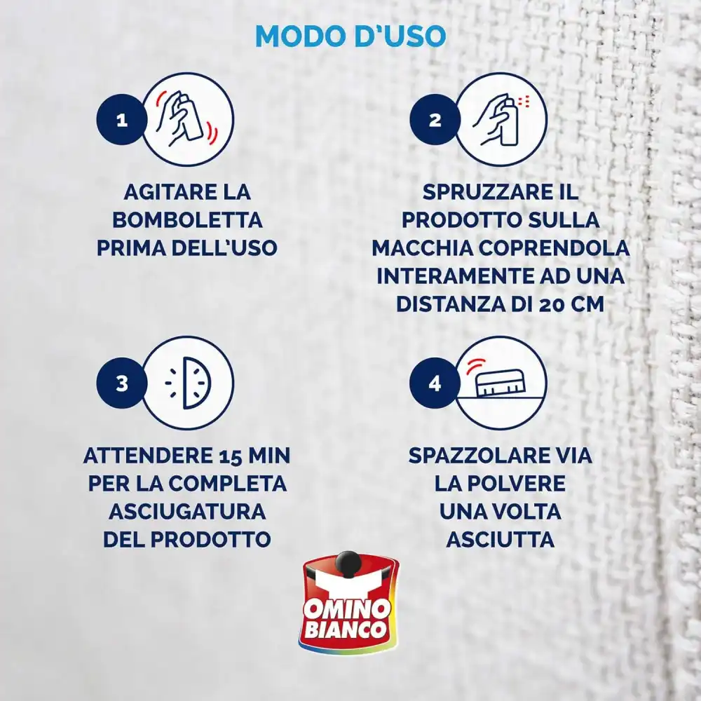 4 Flaconi Omino Bianco 125ml Smacchiatore Spray a Secco Express Senza Aloni