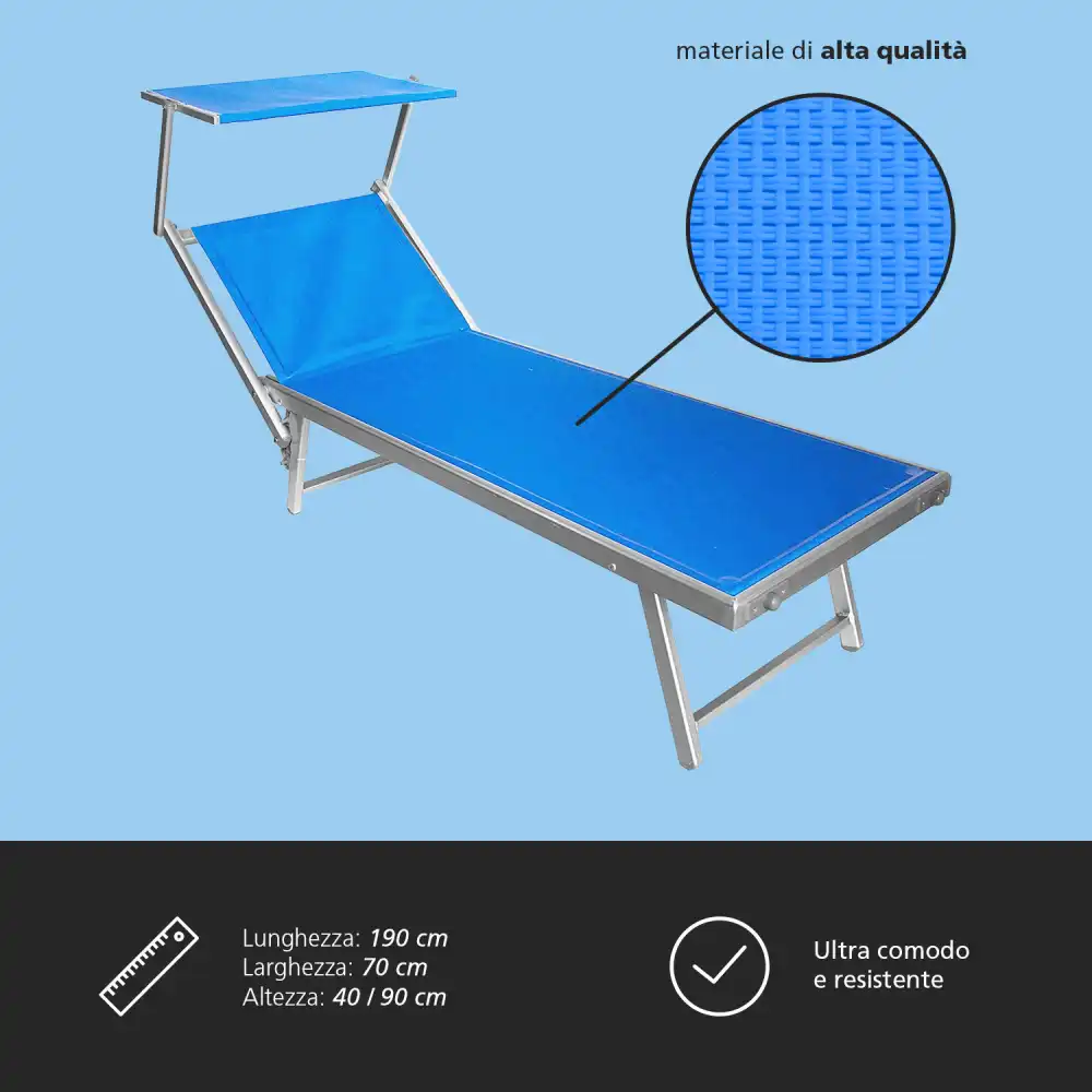 Lettino Prendisole Sdraio Spiaggia Lido Mare Alluminio Regolabile Blu Textilene