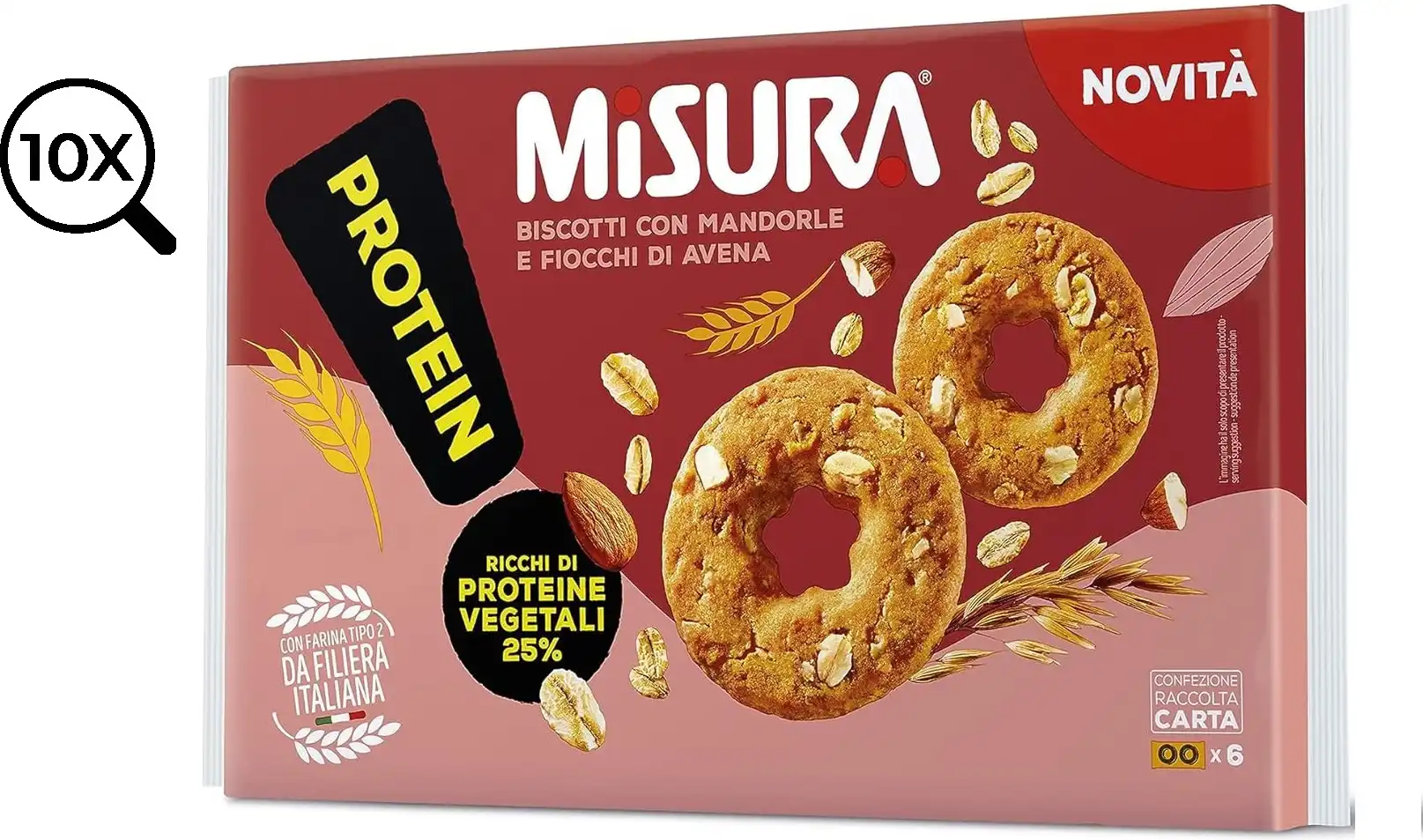 10x Misura Protein Biscotti con Mandorle e Fiocchi di Avena 10x230gr