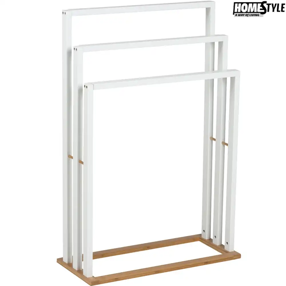 Portasciugamani da Terra per Arredo Bagno in Legno 3 Supporti 55x24x82 cm