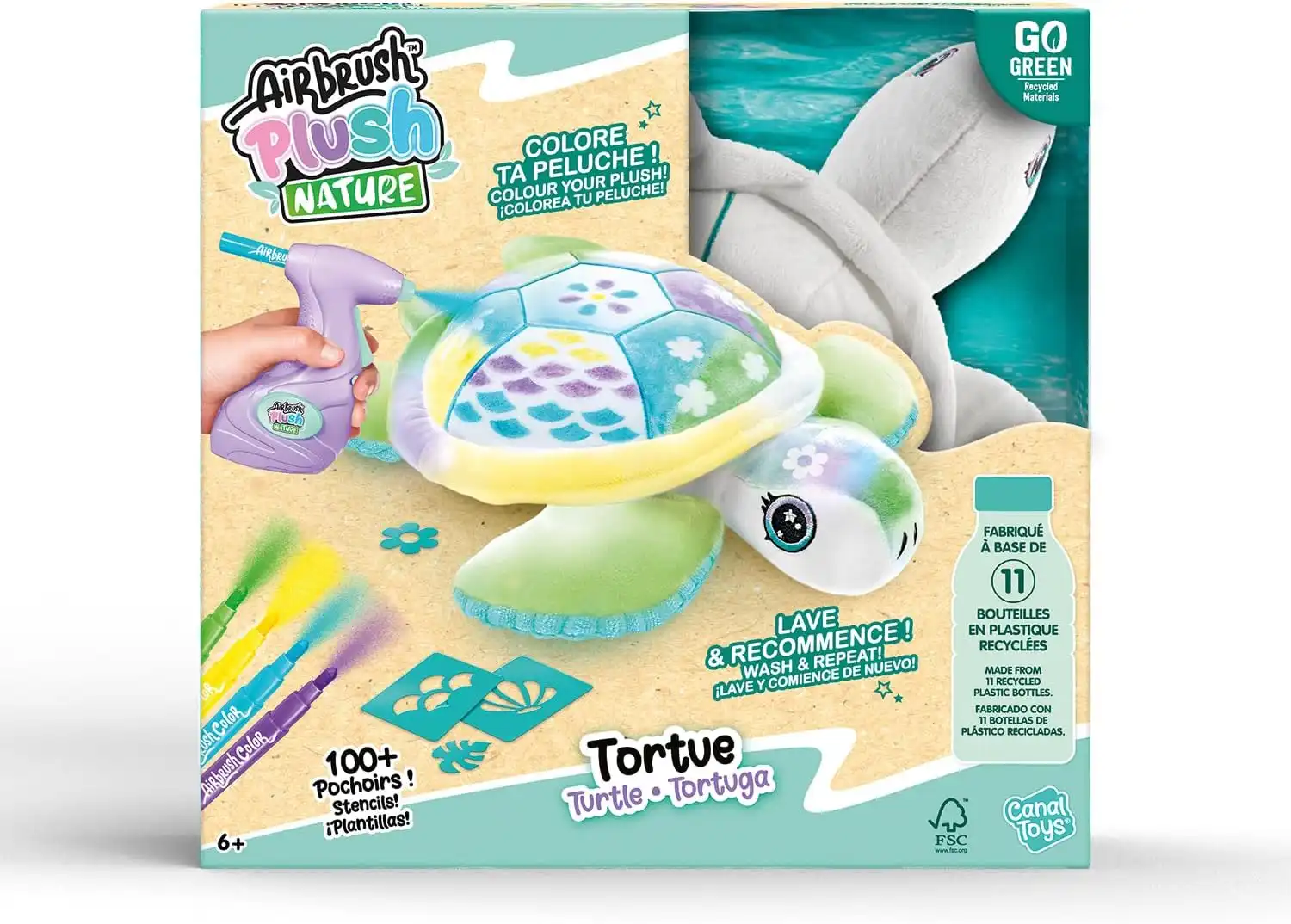 Airbrush Tartaruga Peluche da Colorare Gioco Colori Spray e Stencil