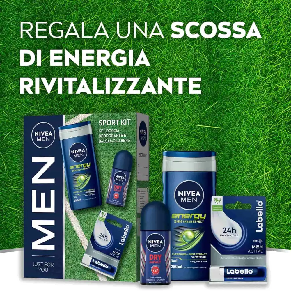 Nivea Man Sport Kit Cofanetto Regalo Uomo Gel Doccia Deodorante e Balsamo Labbra