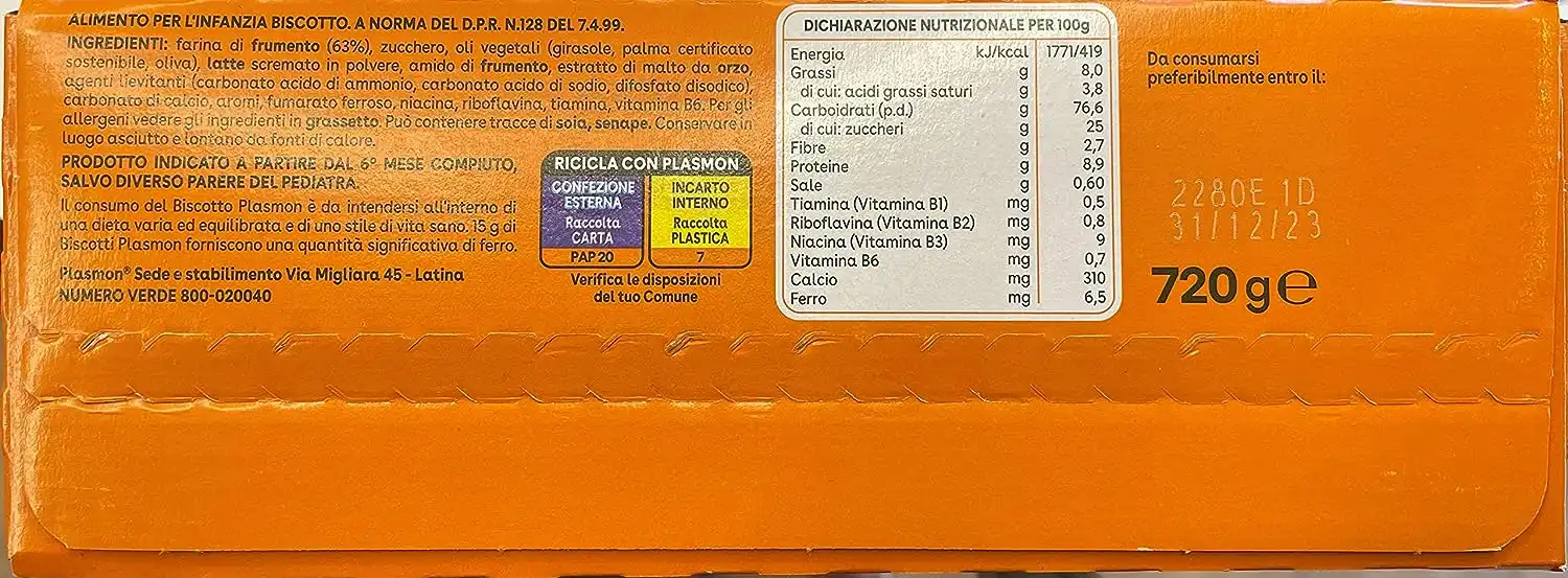 6 Confezioni Plasmon Biscotto da 720gr Bambini e Adulti Confezione Risparmio