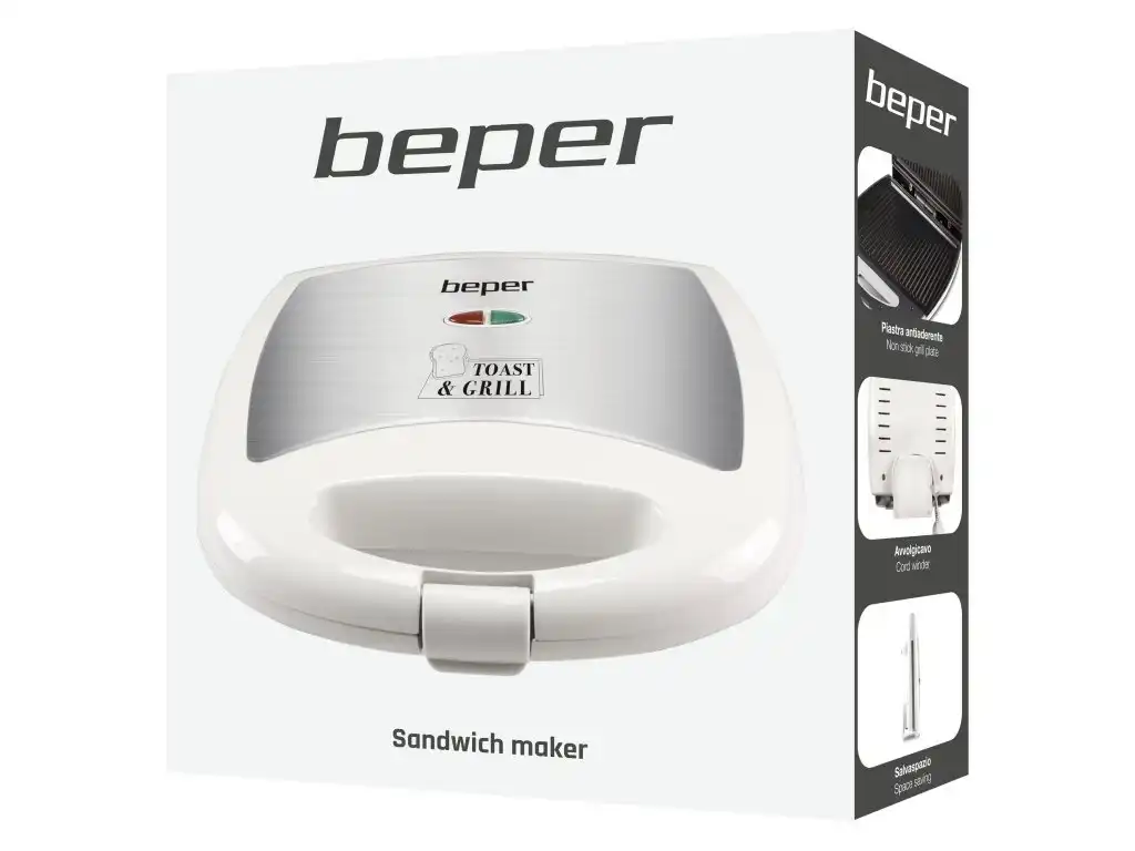 Tostiera Tostapane Elettrico Piastra Toast Antiaderente 1300w Beper 90.620