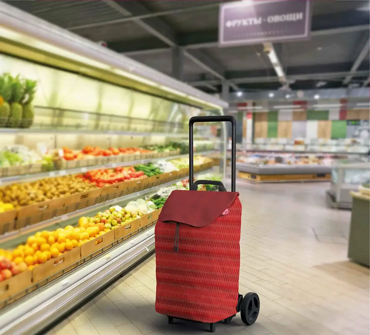 Gimi Easy Carrello Trolley Spesa Portaspesa Rosso Con 2 Ruote in Poliestere 40lt