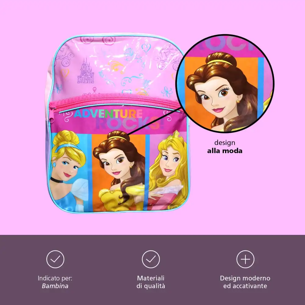Zaino Zainetto Principesse Scuola Asilo 30Cm Cenerentola Aurora e Rapunzel
