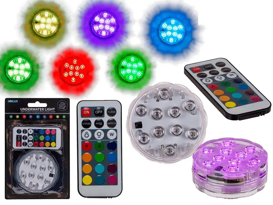 Luce Subacquea 10 Led Rgb Cambia Colore Con Telecomando Per Acquario