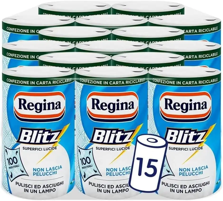 15x Regina Blitz Asciugone Carta Carta Rotoloni 3 Veli da 1500 Maxi Fogli