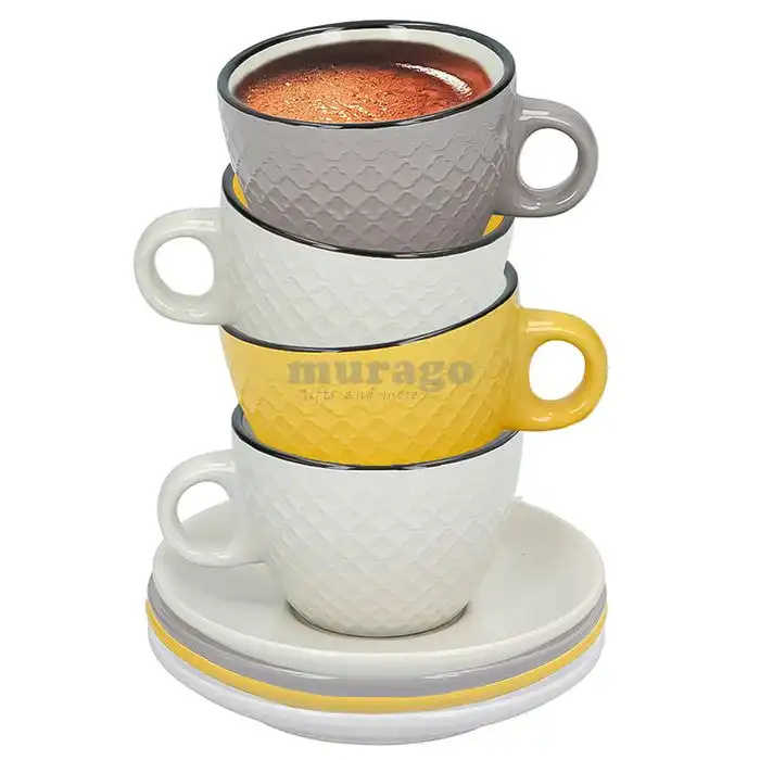 Set 8 pezzi per colazione caffe' espresso tazze e piattini tazzine ceramica