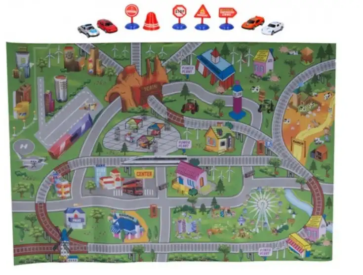 Tappeto Gioco Per Bambini 80 x 120 Cm Con Mappa Strade e Citta'