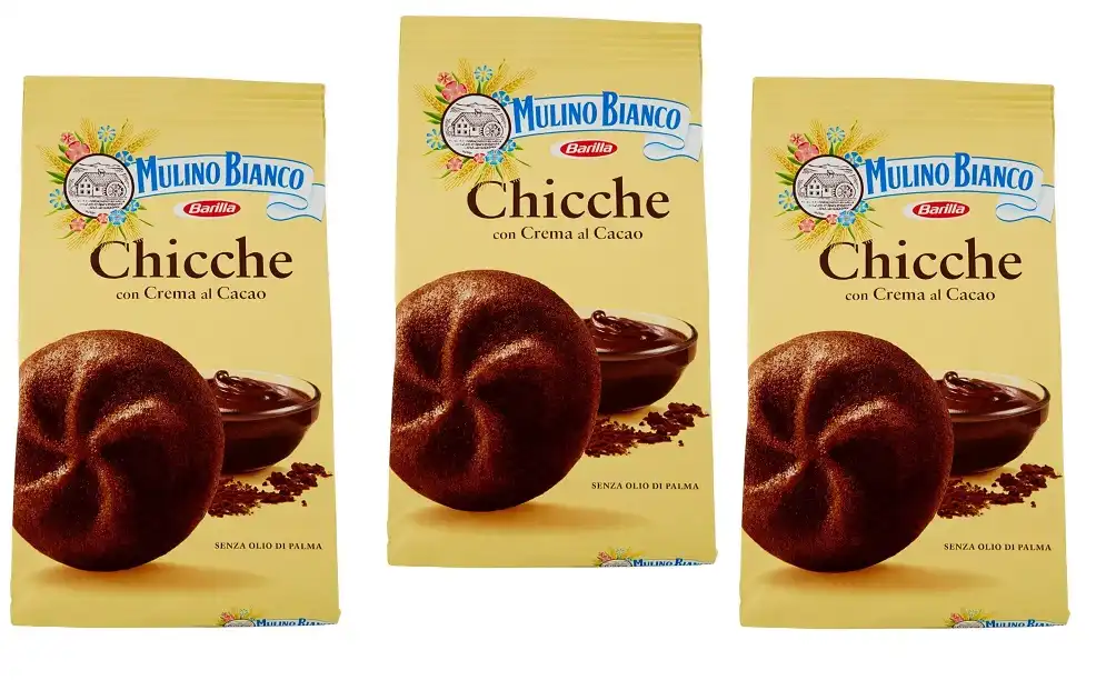 3 Confezioni Mulino Bianco Biscotti Frollini Chicche con Crema al Cacao da 200gr