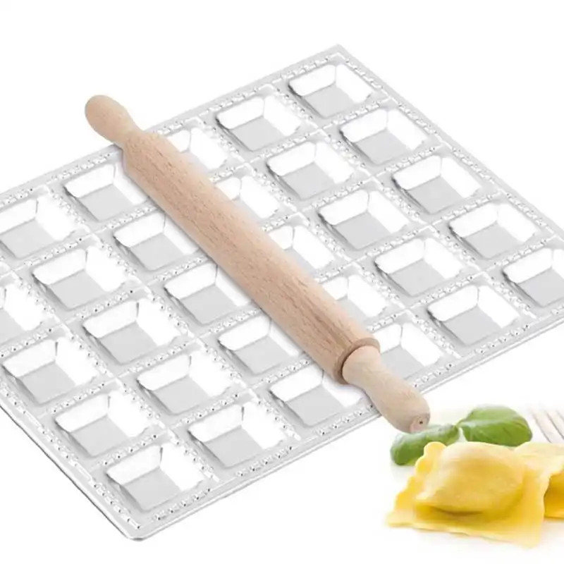 Stampo In Acciaio Per 30 Ravioli Con Mattarello In Legno Cucina Ristorante