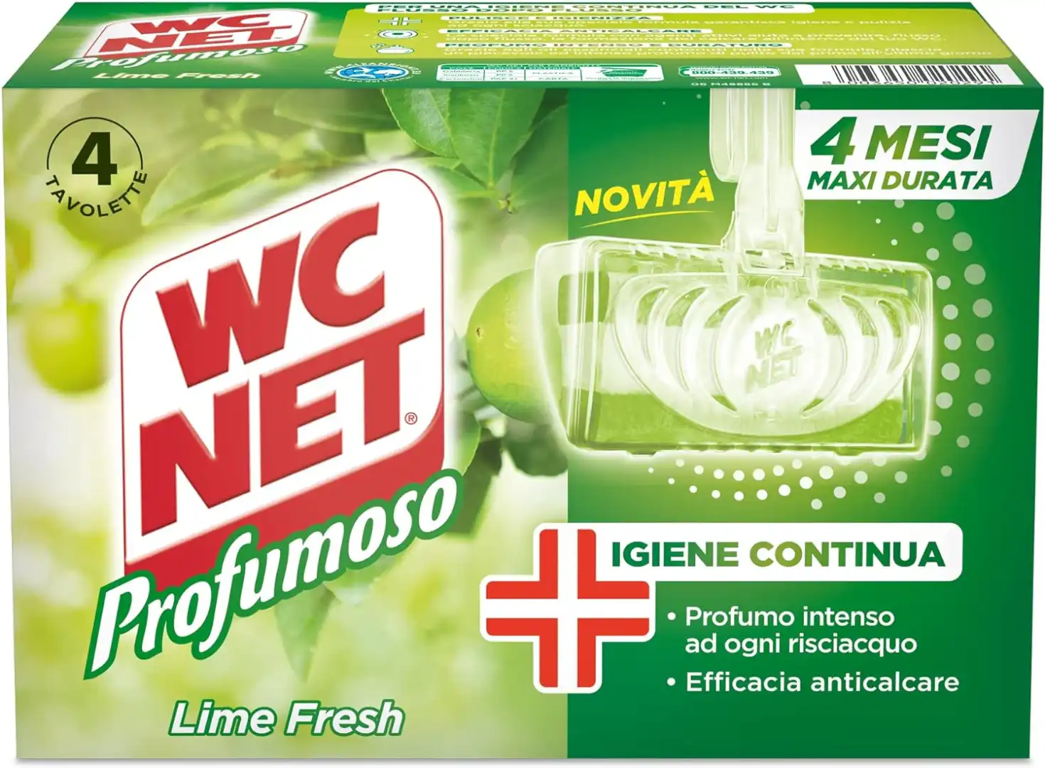 12x Wc Net Tavoletta Profumoso Igiene Continua Fragranza Lime 4 Pezzi x 12 Conf.