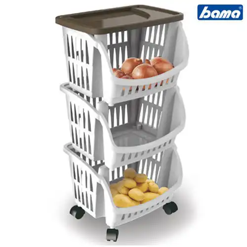Bama Folia Tidy Carrello 3 Scomparti Piani Frutta Con Ruote Porta Frutta Tortora