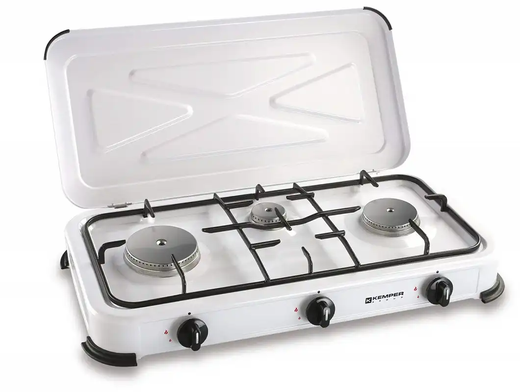 Kemper 104982 Fornello Smaltato Con 3 Bruciatori Fuochi e Coperchio a GPL
