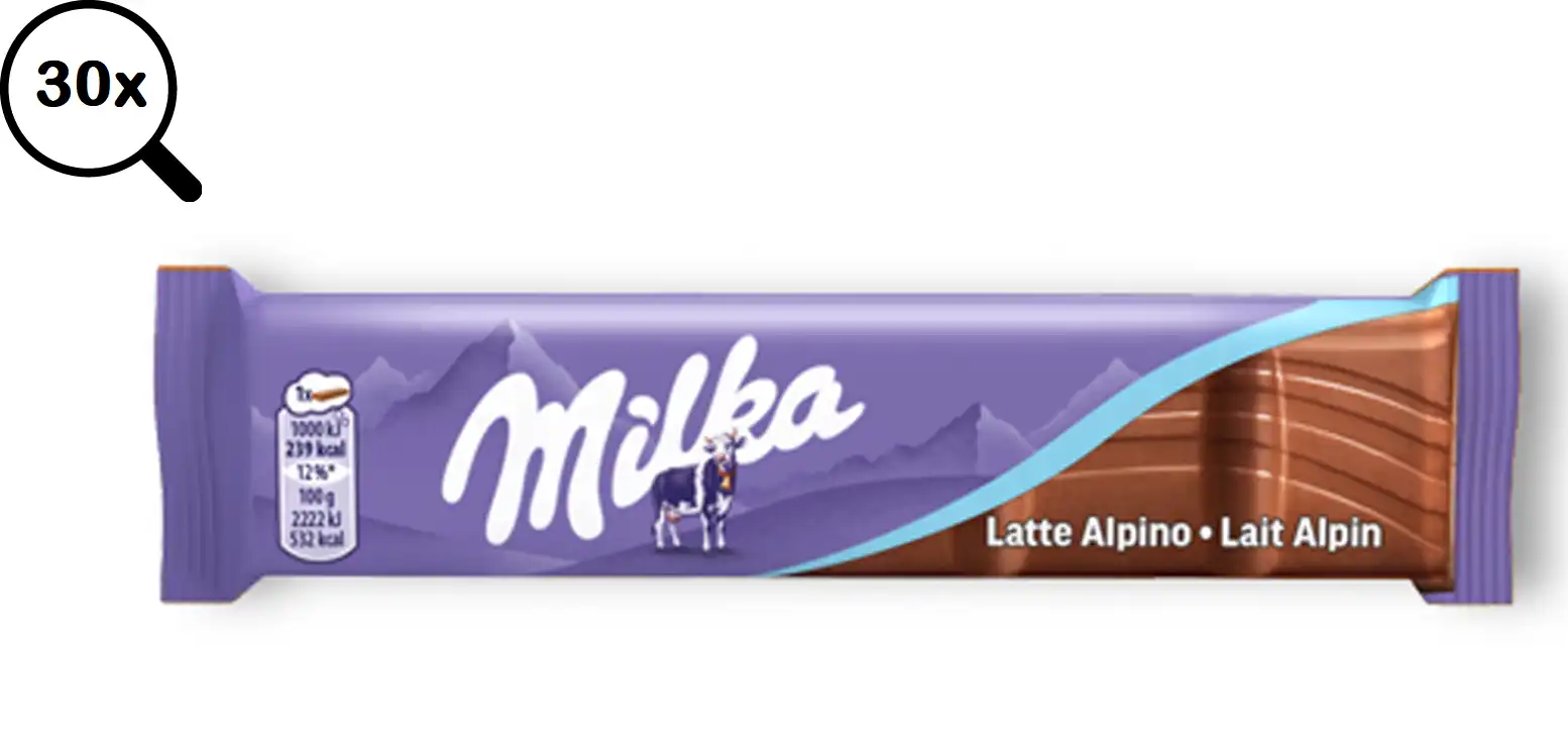 30x Milka Barretta di Cioccolato al Latte delle Alpi Confezione da 30x45gr