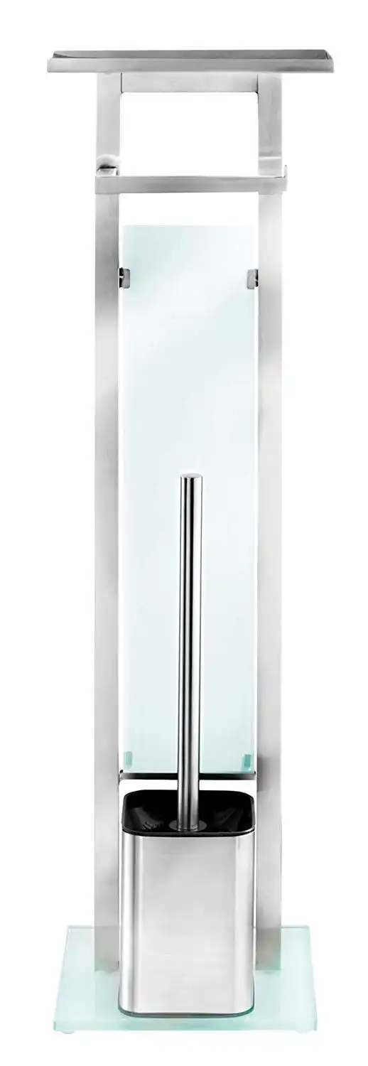Piantana Portarotolo e Scopino Set Wc Bagno Con Mensola in Acciaio Inox