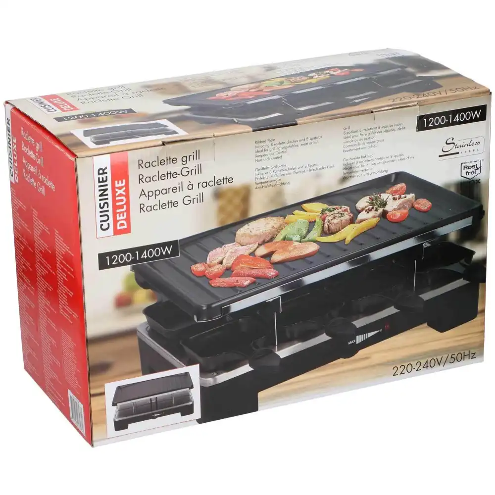 Cusinier Deluxe Griglia Elettrica Da Raclette 1400W Piastra Per 8 Persone