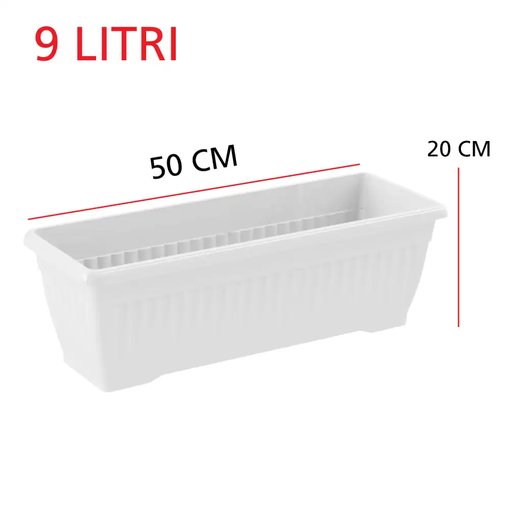 Fioriera Vaso Gaia Rettangolare 50x20 cm 9 Lt Colore Bianco con Sottovaso