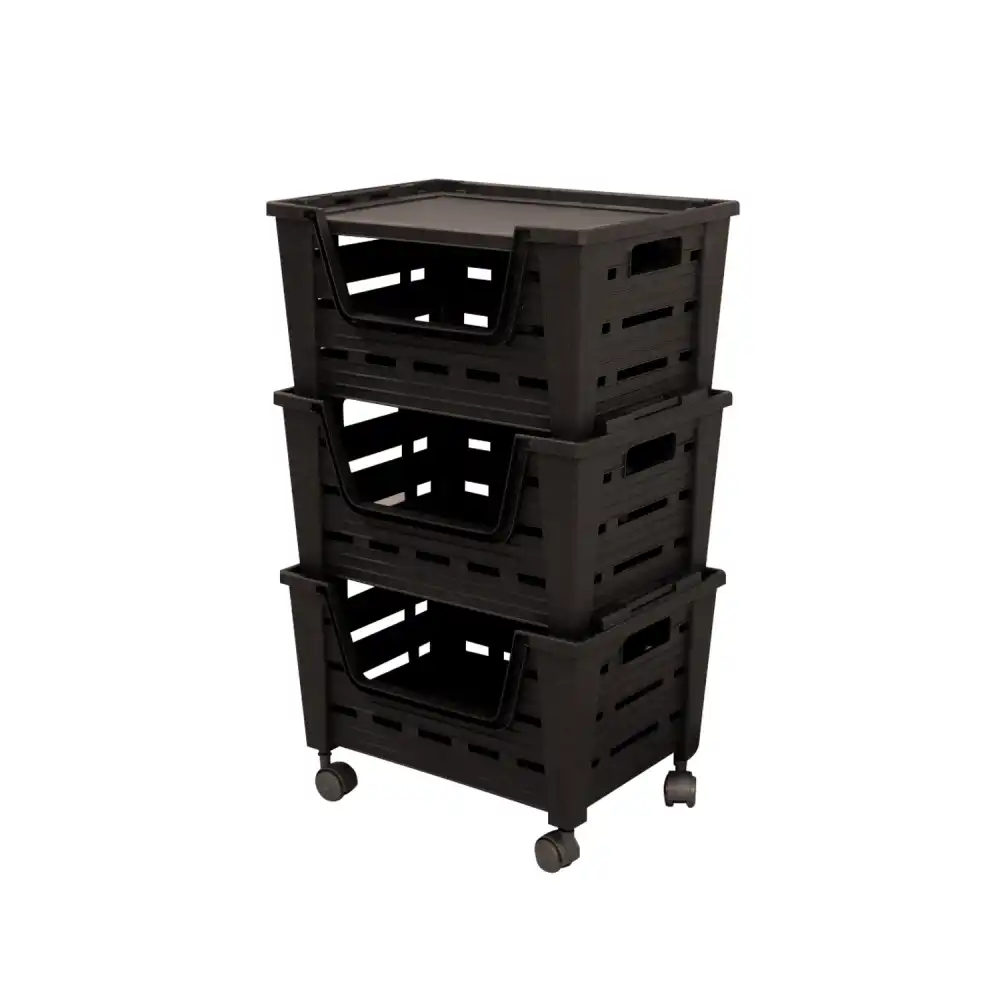 Carrello 3 Ceste con Coperchio 40x30cm Rovere Impilabili Colore Wenge'