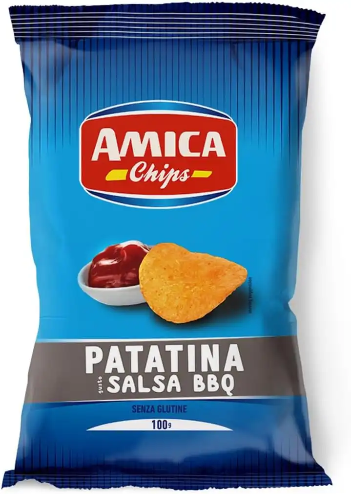 20x AMICA Chips La Patatina Gusto Salsa BBQ Snack Senza Glutine 20 Pezzi x 100gr