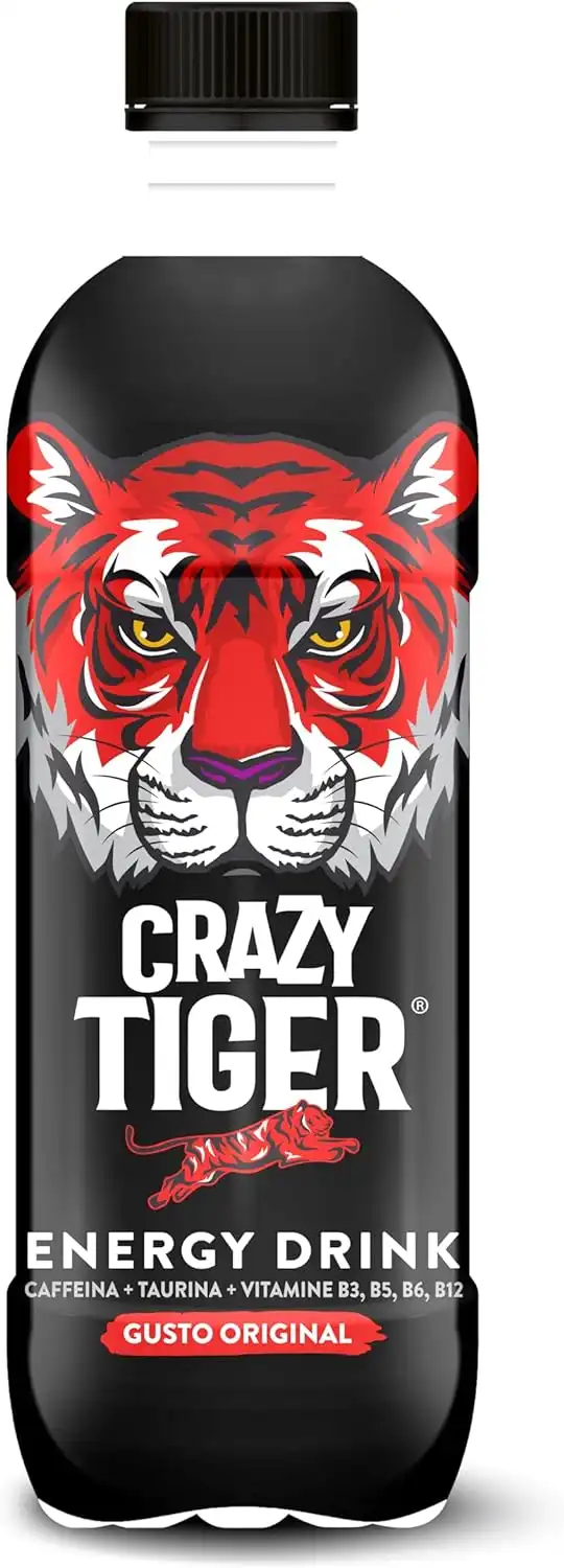 12x Crazy Tiger Energy Drink Gusto Original 12 Bottiglie 50 cl PET Richiudibile
