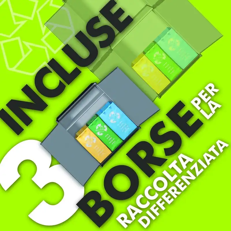 Armadio con 3 Borse Porta Rifiuti Mobiletto Per Raccolta Differenziata