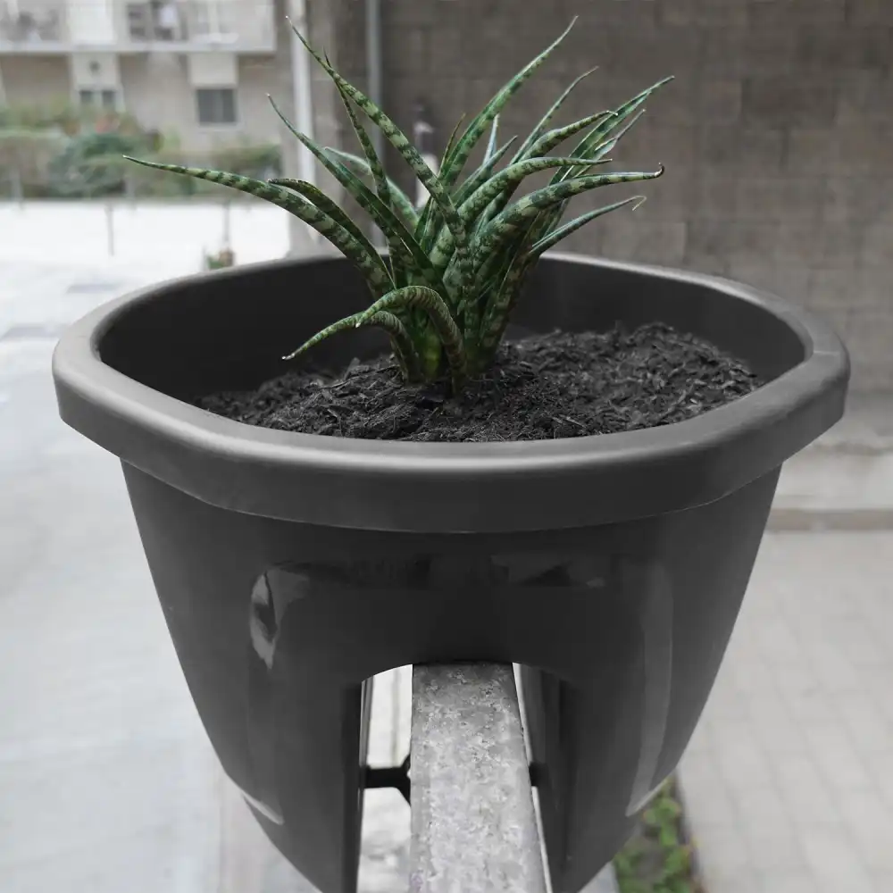 Vaso Flora da Balcone per Ringhiera Tondo Diametro 30cm Colore Grigio 7.5Lt
