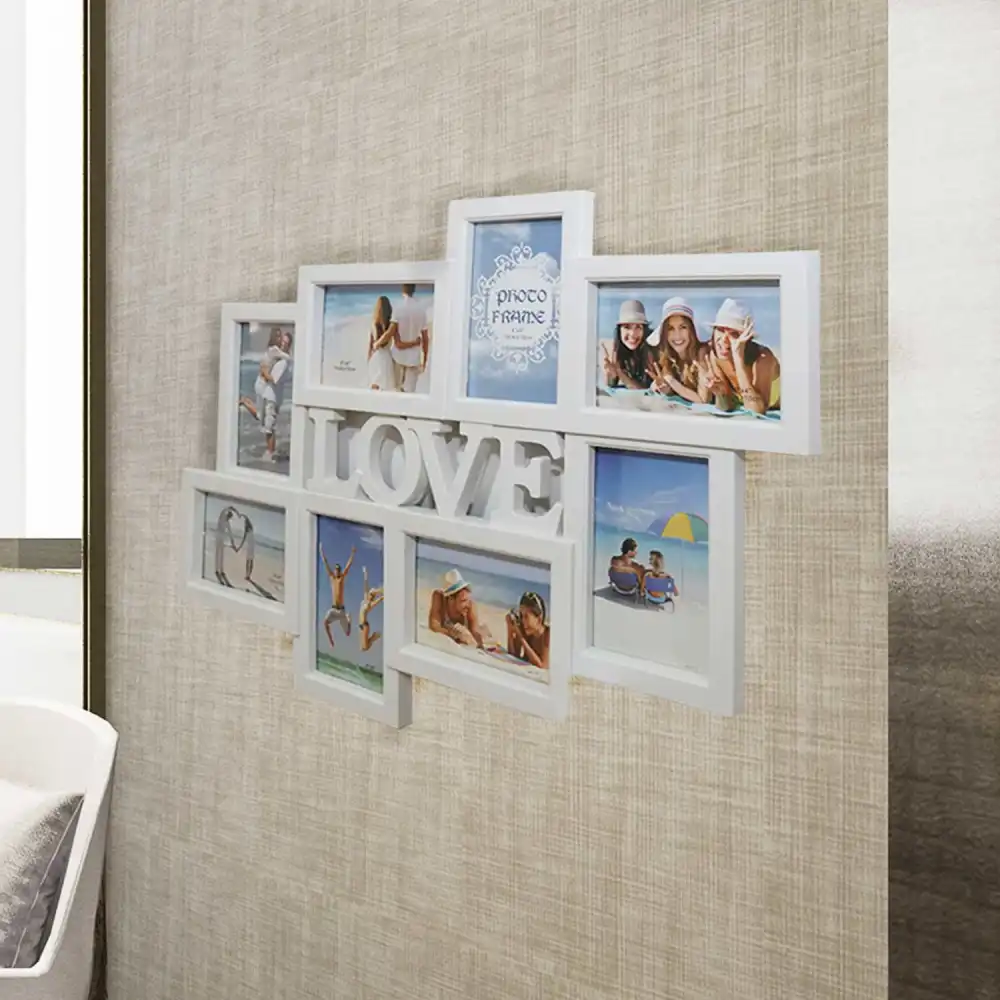 Portafoto 8 Posti con al Centro LOVE In Pp 63x42.5x1.8 cm Bianco da Parete