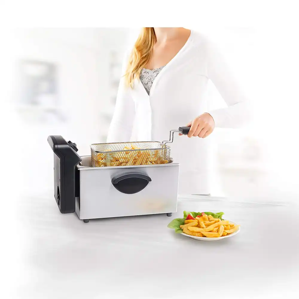 Friggitrice Elettrica in Acciaio Inox 3 Lt 2000W Termostato Regolabile 190 Gradi
